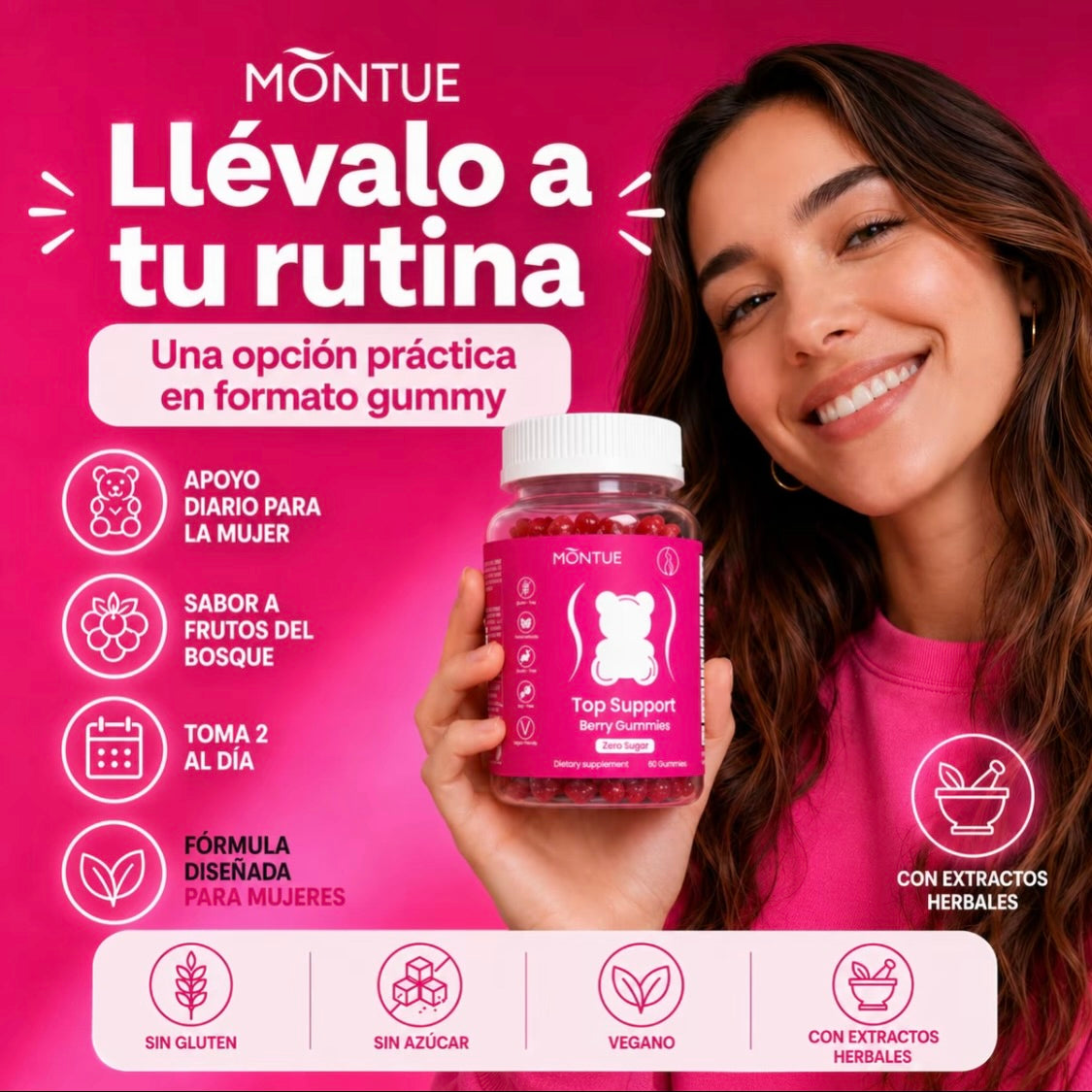 Montue Ositos Gomitas de Apoyo para Mujeres Top 8 Extractos de Hierbas Incluyendo Fenogreco Sauzgatillo e agripalma Vitaminas Esenciales Sabor a Frutos Rojos 60 Gomitas