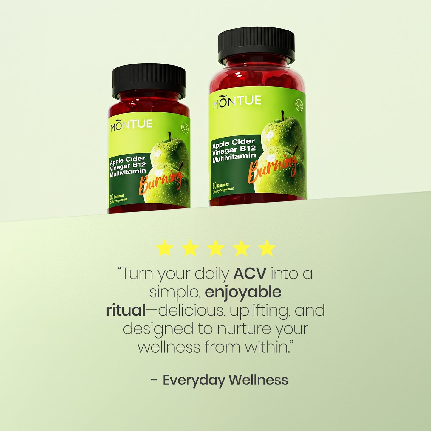 Montue Apple Cider Vinegar ACV Gummies with Vitamin B12 and Probiotics – Digestive Wellness, Metabolism, and Daily Routine Support, Delicious Taste