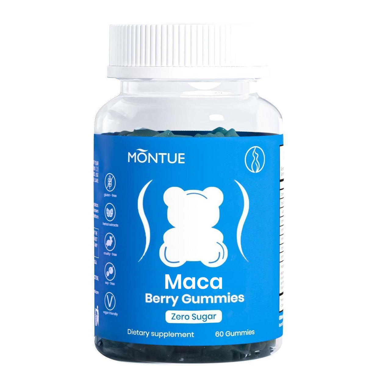 Montue Ositos Gomitas de Apoyo para Mujeres Peach 8 Extractos de Hierbas Incluyendo Fenogreco Maca e Ginseng Vitaminas Esenciales Sabor a Frutos Rojos 60 Gomitas