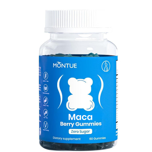 Montue Ositos Gomitas de Apoyo para Mujeres Peach 8 Extractos de Hierbas Incluyendo Fenogreco Maca e Ginseng Vitaminas Esenciales Sabor a Frutos Rojos 60 Gomitas