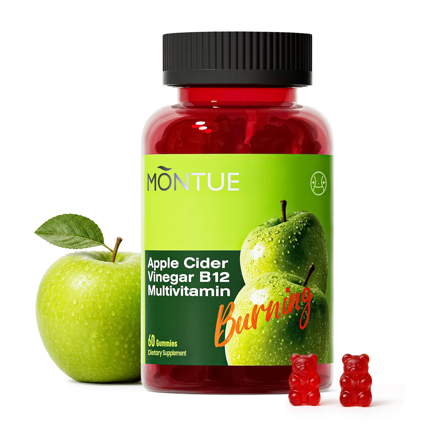 Montue Apple Cider Vinegar ACV Gummies with Vitamin B12 and Probiotics – Digestive Wellness, Metabolism, and Daily Routine Support, Delicious Taste