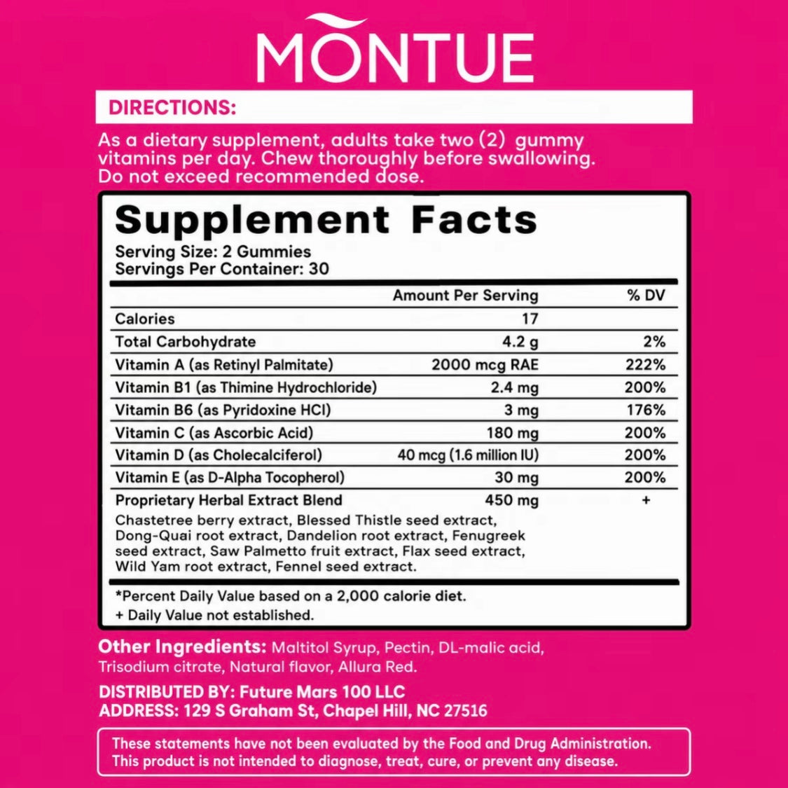 Montue Ositos Gomitas de Apoyo para Mujeres Top 8 Extractos de Hierbas Incluyendo Fenogreco Sauzgatillo e agripalma Vitaminas Esenciales Sabor a Frutos Rojos 60 Gomitas