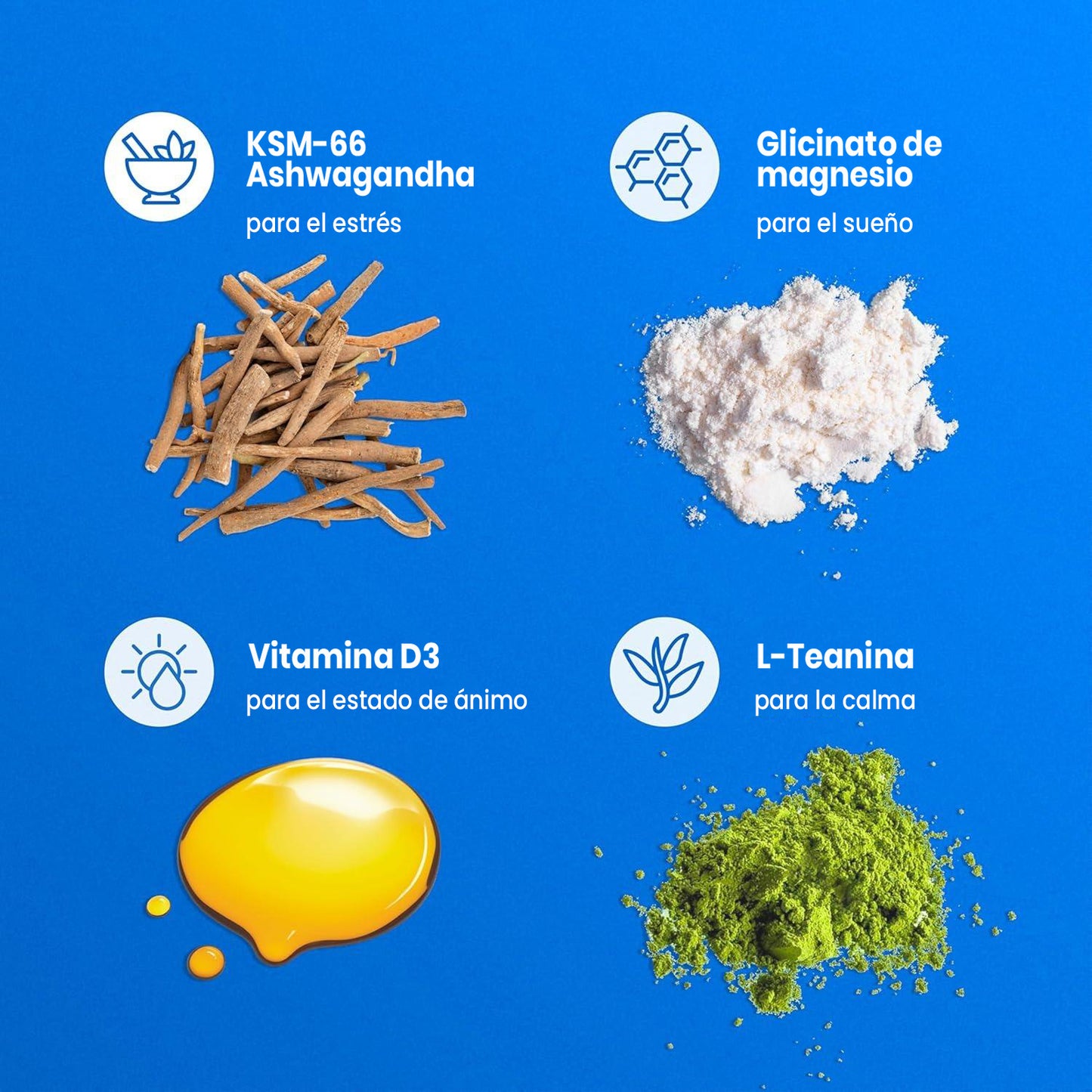 Montue Polvo Calmante para el Estrés con Magnesio Glicinato, Ashwagandha, L-Teanina y Vitamina D3 – Apoyo para el Equilibrio del Cortisol, Relajación y Sueño, Sin Azúcar