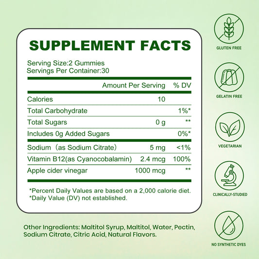 Montue Gomitas de Vinagre de Manzana ACV con Vitamina B12 y Probióticos – Apoyo para el Bienestar Digestivo, Metabolismo y Rutina Diaria, Sabor Delicioso