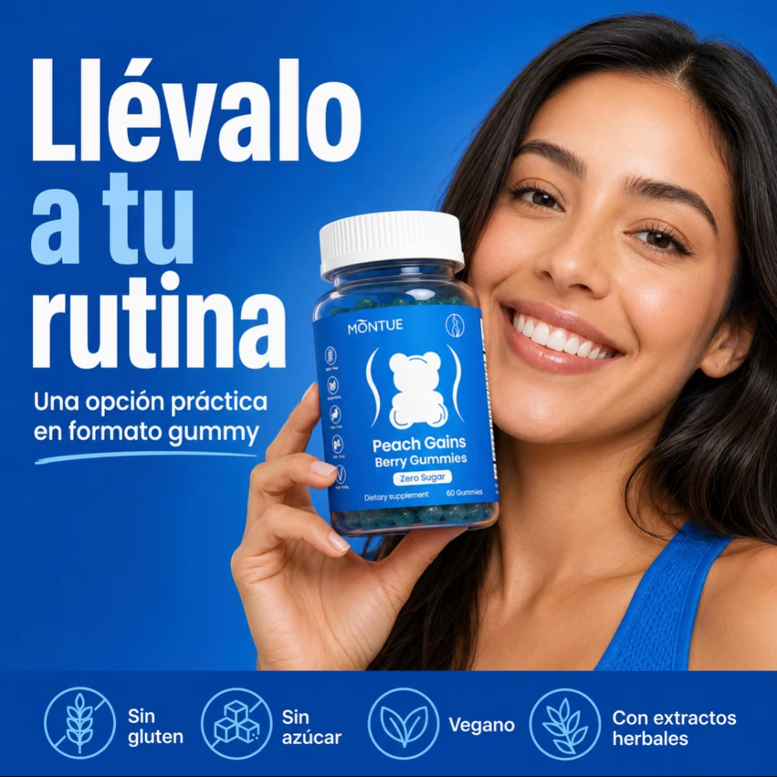Montue Ositos Gomitas de Apoyo para Mujeres Peach 8 Extractos de Hierbas Incluyendo Fenogreco Maca e Ginseng Vitaminas Esenciales Sabor a Frutos Rojos 60 Gomitas