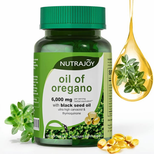 Aceite de Orégano con Aceite de Semilla Negra, 150 Cápsulas Blandas, 6000 mg de Aceite de Orégano Orgánico, Rico en Carvacrol y Antioxidantes Naturales, Apoyo Nutricional, Suplemento Alimenticio Botánico de Alta Eficacia para el Bienestar Genera
