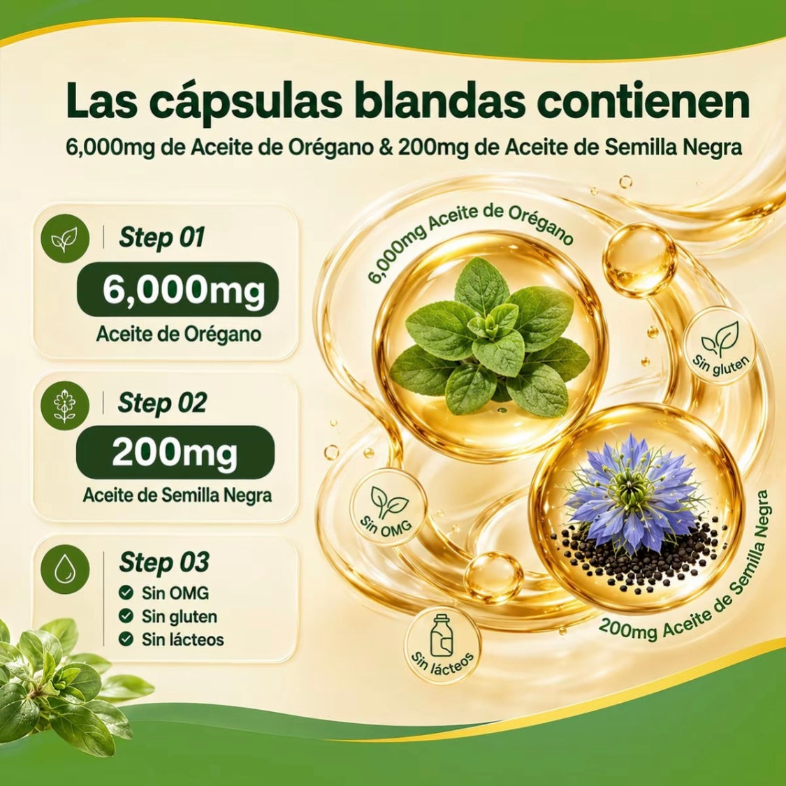 Aceite de Orégano con Aceite de Semilla Negra, 150 Cápsulas Blandas, 6000 mg de Aceite de Orégano Orgánico, Rico en Carvacrol y Antioxidantes Naturales, Apoyo Nutricional, Suplemento Alimenticio Botánico de Alta Eficacia para el Bienestar Genera